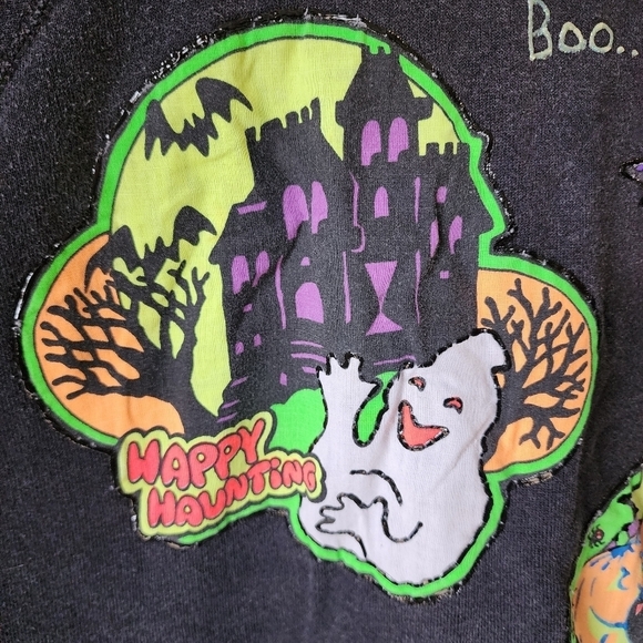 Vintage Hanes Her Way Long Sleeve Black Sweatshirt Halloween Handmade Puff Paint - Picture 3 of 7